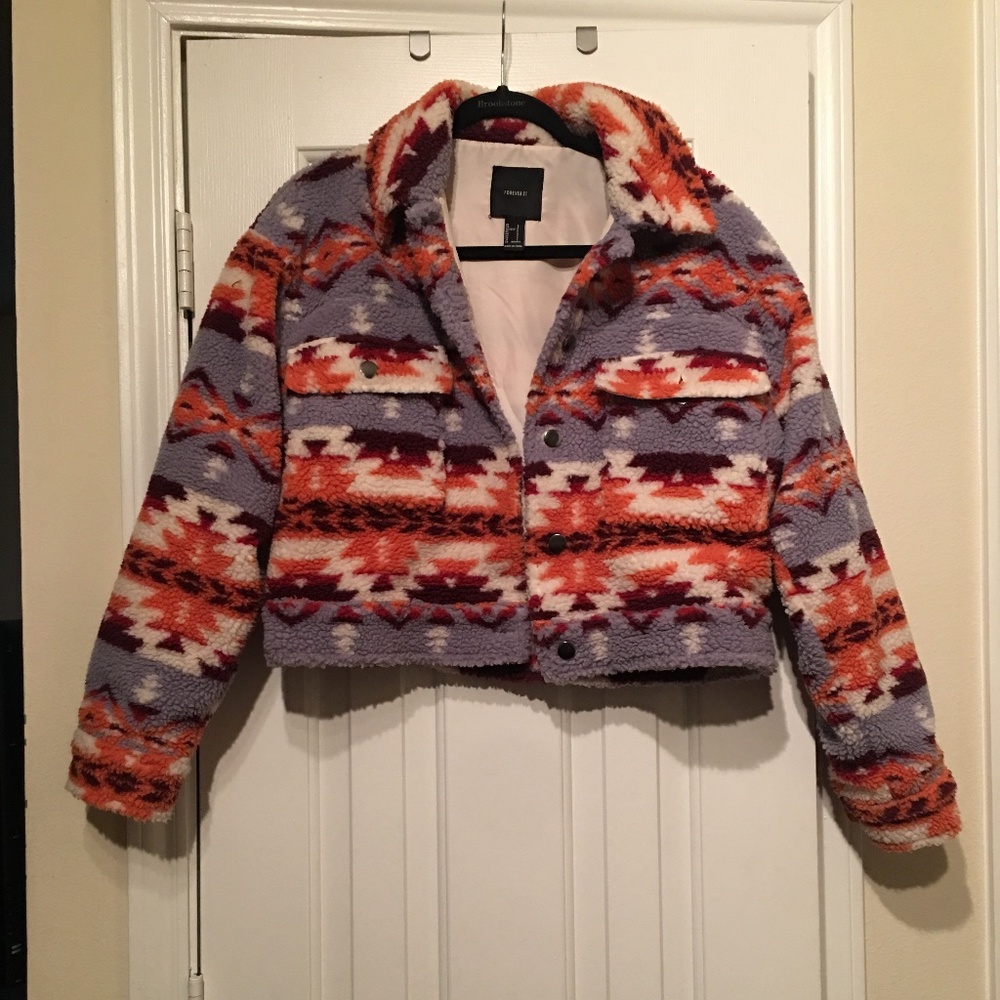 Geo Print Faux Shearling Jacket